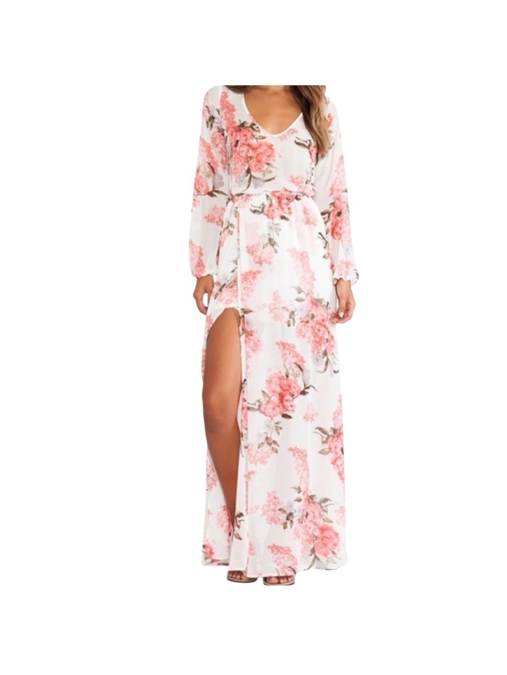 Show Me Your Mumu Jocelyn Maxi Dress Floral Boho High Slit Sheer Sleeve Size M